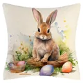 Osterhasen-Kissenbezug mit Aquarell-Eiern auf Leinenstruktur gedruckt - Osterhasen-Stil (YM250118-21) / 45*45cm (Nur Bezug)