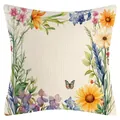 Spring watercolor floral print square throw pillow cover for sofa decoration - 45x45cm / Beige Floral Style (YM250116-3)