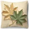 Maple leaf pattern cushion cover with embossed gold and green leaves on beige fabric - 45x45cm (No Insert) / Embossed Maple Leaf (YM251224-3)