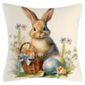 Dekorativer Osterhasen-Kissenbezug aus Leinen mit bunten Eiern und Aquarelldesign - Osterhasen-Stil (YM250118-23) / 45*45cm (Nur Bezug)