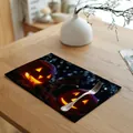 Rectangular Halloween placemat featuring a glowing Jack-o'-lantern design on a wooden table - Style 9 (20001-9)