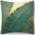 Elegant modern emerald green and gold tropical leaf pattern throw pillowcase cover - 45x45cm (No Insert) / Tropical Banana Leaf (YM251224-4)