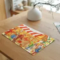 Festliches Platzset aus Leinen mit bunter Wintermarktszene als Weihnachtsdekoration - Weihnachtsmarkt Szene Stil (7842-9) / 32x45cm