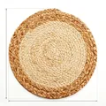 Hand-woven round straw placemat with two-tone natural corn husk texture and measurement markers - Diameter 30cm / Natural Wood Color