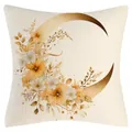 Square ethnic festive linen cushion cover featuring golden moon and elegant floral print - Style 6 / 45x45CM No Pillow Core