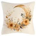 Bohemian linen throw pillow case featuring a golden crescent moon and floral print - Style 7 / 45x45CM No Pillow Core