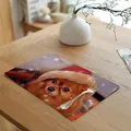 Festive cotton fabric Christmas placemat featuring a cute Pomeranian dog in a Santa hat - 32x45cm / Style 11 Pomeranian