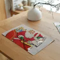 Vintage Weihnachtsmann Leinen Tischset für festliche Weihnachtsdeko und Hitzeschutz - Grauer Hintergrund Weihnachtsmann Schlitten Stil (7842-2) / 32x45cm