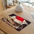 Christmas cotton placemat featuring a cute puppy in a Santa hat for festive table decor - 32x45cm / Style 3 Yorkshire Terrier
