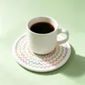 Handwoven white cotton rope coaster with rainbow zig-zag stitching for heat insulation - Diameter 11cm / Rainbow Stitching (1)