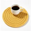 Premium hand-woven yellow cotton rope coaster for coffee mugs and kitchen dishes - Diameter 11cm / Bright Yellow (2)