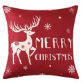 Festive red Christmas throw pillow cover featuring a white reindeer and snowflake design - Reindeer Snowflake Style (YM23627-1(1)) / 1 Piece