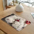 Festive Christmas puppy dog cotton placemat with holiday gifts on wooden dining table - 32x45cm / Style 13 Samoyed Puppy