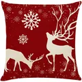 Festliche rote Leinen-Kissenhülle zu Weihnachten mit weißen Rentier- und Schneeflockenmotiven - Rot Rentier und Schneeflocke