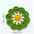 Handmade crochet flower coaster green and white 12cm diameter heat resistant yarn mat - Green & White Sunflower Style (CD260615--2) / 12x12cm