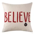 Red Christmas pillow cover with Believe typography print and black ornament detail - Believe Art Word Style (YM23627-1(2)) / 1 Piece