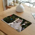 Festive Christmas cotton placemat featuring a cute husky puppy print on wooden table - 32x45cm / Style 12 Husky Puppy