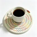 Hand-woven cotton rope coaster with rainbow zigzag stitching for heat protection - Diameter 11cm / Rainbow Stitching (3)