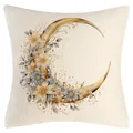 Elegant linen cushion cover with golden crescent moon and floral print design - Style 10 / 45x45CM No Pillow Core