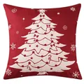 Festive red Christmas pillow cover featuring white printed tree and snowflakes - Red Christmas Tree Style (YM23627-1(4)) / 1 Piece