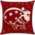 Festlicher roter Leinen-Weihnachtskissenbezug mit weißem Weihnachtsmann und Sternenmotiv - Roter Weihnachtsmann