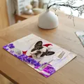 Christmas cotton fabric placemat featuring a festive French Bulldog in a Santa hat - 32x45cm / Style 8 French Bulldog with Bokeh