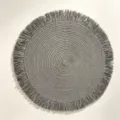 Modern eco-friendly grey round paper woven placemat with stylish fringe border detail - Diameter 38cm / Gray