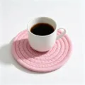 Pink hand-woven cotton rope coaster for heat insulation and tabletop protection - Diameter 11cm / Light Pink