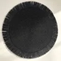 Round black paper woven placemat with fringe tassels for table protection - Diameter 38cm / Black
