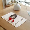 Premium cotton fabric dining placemat featuring a cute dog print in a red sweater - 32x45cm / Style 4 Shih Tzu in Knitwear