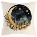 Bohemian celestial moon and stars print linen throw pillow cover for home sofa decor - Style 12 / 45x45CM No Pillow Core