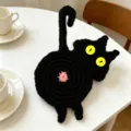 Handmade black cat crochet coaster for heat-resistant coffee cup and tabletop protection - Black Cat Style (CD260614--2)
