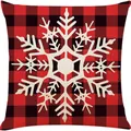 Weihnachts-Kissenbezug mit rot-schwarzem Karomuster und weißem Schneeflocken-Druck für Sofa - Rot-Schwarz Kariert Weiße Schneeflocke