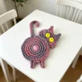 Handmade cute pink and grey crocheted cat shaped coaster heat resistant table mat - Pink and Gray Patchwork Cat Style (CD260614--3)