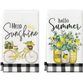 Pair of absorbent microfiber kitchen towels with summer lemon and bicycle prints - Sunshine Summer Lemon (MB2505122) / 2 Pcs/Set