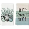 Pair of rustic printed microfiber kitchen hand towels with Home Sweet Home text - Home Sweet Home Mason Jar (MB2505121) / 2 Pcs/Set