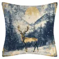 Housse de coussin en lin décorative avec un cerf doré dans un paysage de montagne enneigé - Renne des Montagnes Enneigées (YM2508111-5) / 45x45cm (Sans Insert)