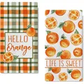 Zweiteiliges Set aus Mikrofaser-Handtüchern mit frischem Orangenmotiv und Karomuster - 2 Stück/Packung (40x60cm) / Orangen-Stil