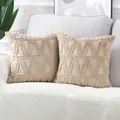 Nordic style plush pillow cover with geometric triangle pattern in elegant beige tone - Decorative Pillow Cover / 45x45cm / Light Coffee
