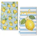 Mikrofaser-Küchenhandtuch-Set mit Zitronendruck und Sunshine-Schriftzug Design (80 chars) - 2 Stück/Packung (40x60cm) / Blau Zitrone Stil