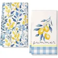 Dekorative Mikrofaser-Sommerküchentücher mit Aquarell-Zitronen und Blattmotiven - 2 Stück/Packung (40x60cm) / Gelbe Zitrone Stil