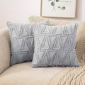 Set of 2 geometric textured plush pillow covers in light blue gray for Nordic home decor - Decorative Pillow Cover / 45x45cm / Light Gray