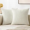 Fodere per cuscini moderne in velluto a coste bianco con design a strisce giuntate - 45x45cm / Bianco