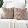 Beige plush cushion covers with geometric triangle patterns for a cozy home decor - Decorative Pillow Cover / 45x45cm / Brown