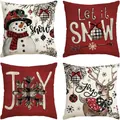 Set di 4 federe per cuscini natalizi in lino con stampe festive e natalizie - Rosso e Bianco Classico