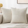 Fodera moderna per cuscino in velluto a coste patchwork bianco crema per il divano - 45x45cm / Beige