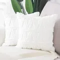Nordic style white plush throw pillow cover with textured geometric triangle pattern - Decorative Pillow Cover / 45x45cm / Pure White