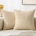 Set di due federe decorative in velluto a coste beige crema per divano moderno - 45x45cm / Beige