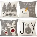 Set di 4 federe natalizie in lino con stampe festive e scritte a tema per la decorazione. - Beige Grigio Rosso