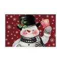 Christmas snowman placemat in red linen style for festive holiday kitchen table decor - Burgundy Striped Snowman